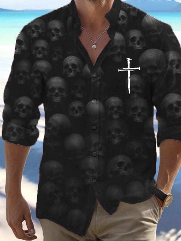 Halloween Men's Dark Skull Pri - Vintage Hawaiian Floral Shirt reseña y precio